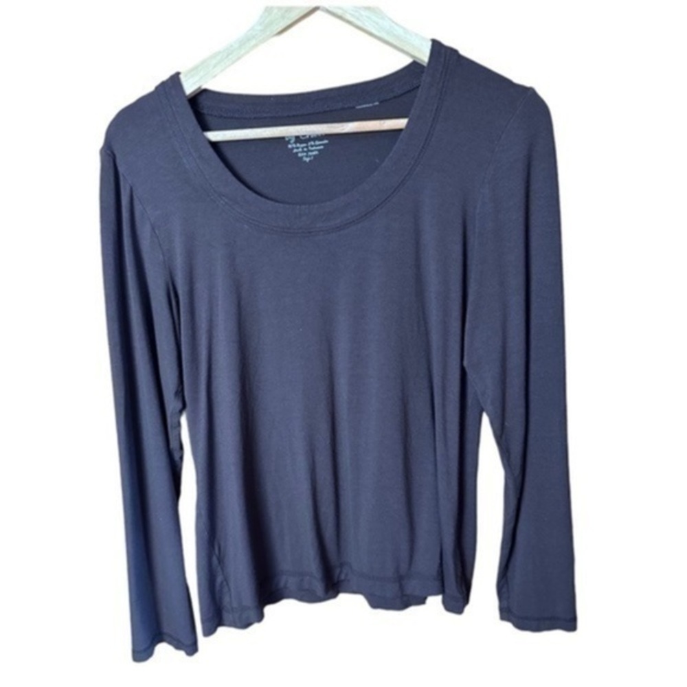 Chicos Scoop Neck Long Sleeve T Shirt Soft Top Brown size 1 Medium